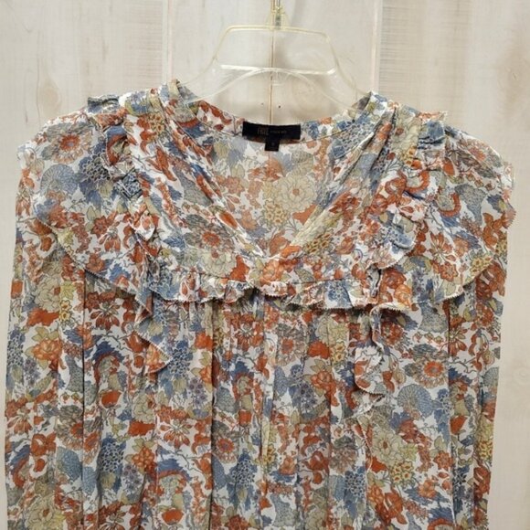 100% Silk Frye Ruffle Blouse Boho Peasant Balloon Sleeve - Picture 9 of 12